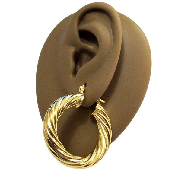 1 1/2 Inch 39mm Hoop Gold Tone Pierced Post Earrings - Picture 3 of 7